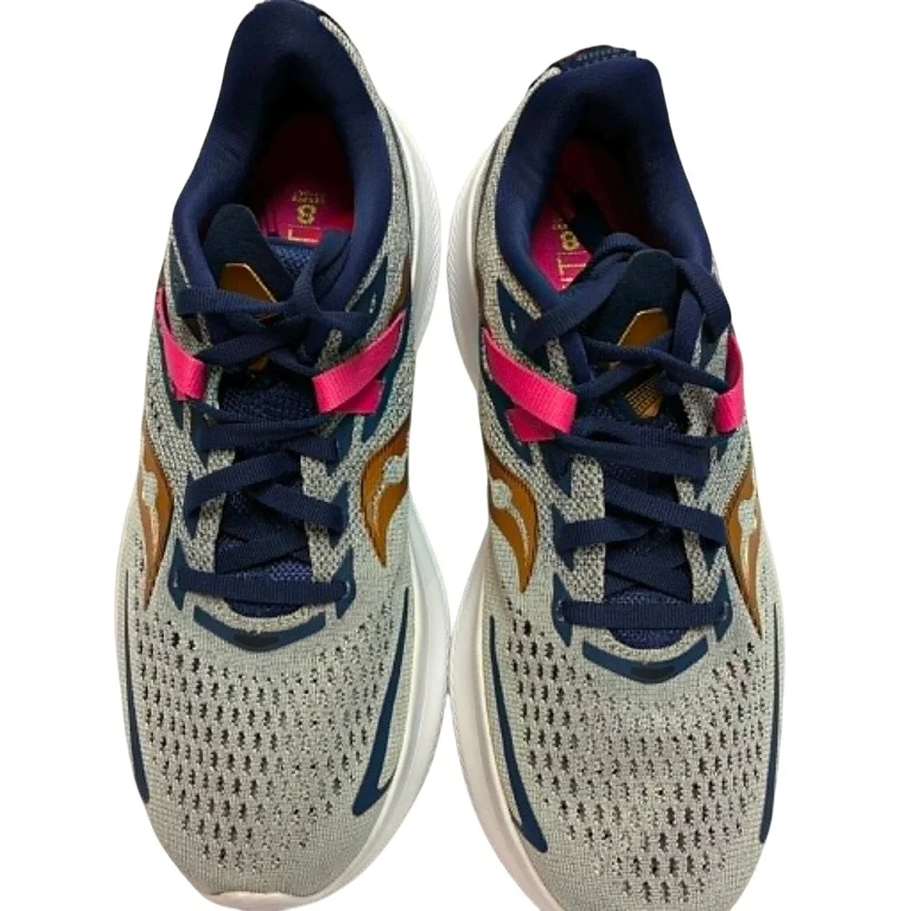 Saucony Ride 15 Running Shoes Womens 7 Grey Blue Pink Excellent S10729-40 PWRRUN